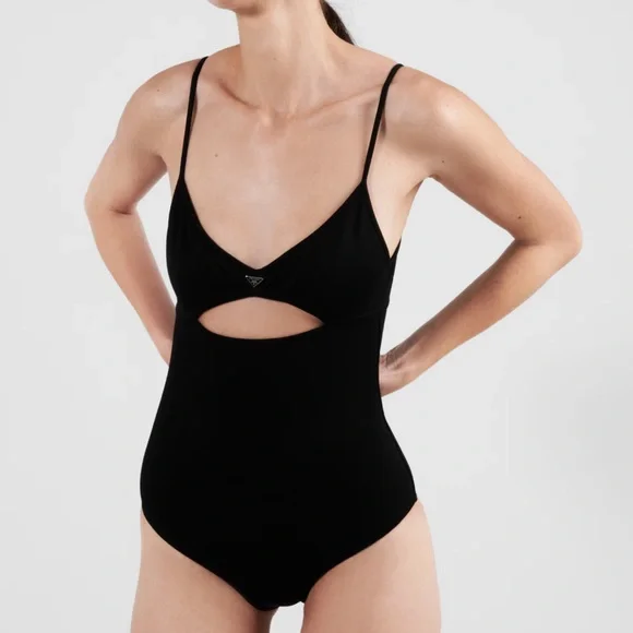 【関税&送料込】Prada Black Stretch Nylon Swimsuit Prada Swimsuits in Black | Lyst